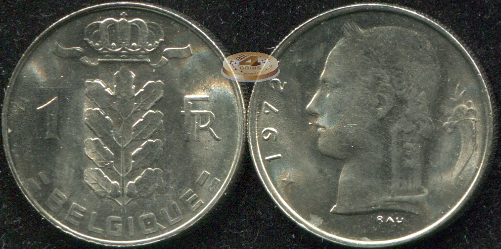 Бельгия. Монета 1 франк. 1972 (KM#142.1. Unc)