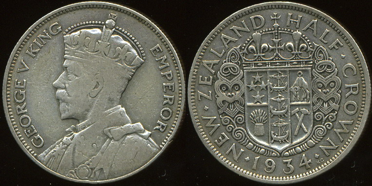 Новая Зеландия. 1/2 кроны. 1934 (VF. Серебро)