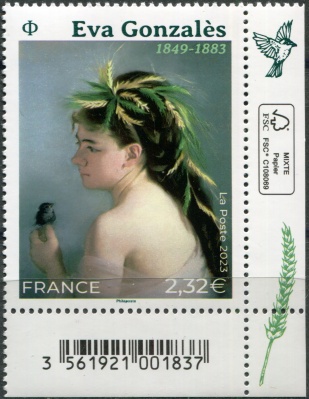 Франция. 2023. "Воробей" Евы Гонсалес, 1849-1883 (Почтовая марка. MNH OG)