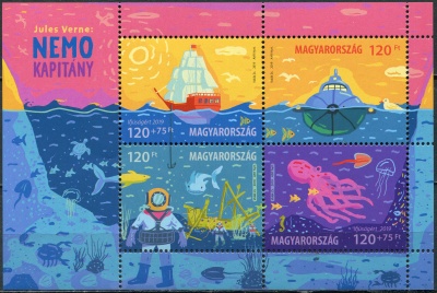 Венгрия. 2019. 150-летие книги "20 000 лье под водой" (Почтовый блок. MNH OG)
