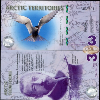 Арктические территории. Банкнота 3 доллара. 2011. Unc. Пластик. Кат# P.NL