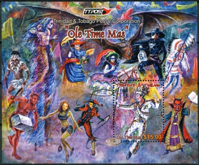 Тринидад и Тобаго. 2005. Ole Time Mas. Традиционные Карнавальные Костюмы (Блок. MNH OG)
