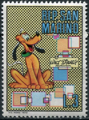 Сан-Марино. 1970. Персонажи Уолта Диснея. Плуто (Почтовая марка. MNH OG)