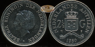 Нидерландские антиллы. 2 1/2 гульдена. 1980 (Proof-)