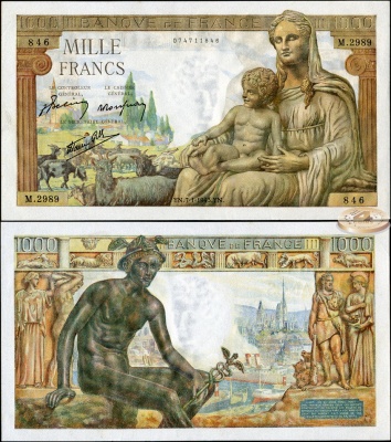 Франция. 1000 франков (Unc) 1943