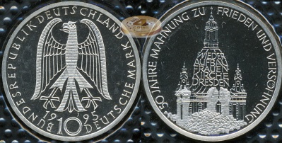 Германия (ФРГ). 10 марок. 1995 J (Proof. Серебро)