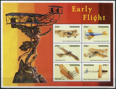 Танзания. 1999. Первые самолёты (Малый лист. MNH OG)