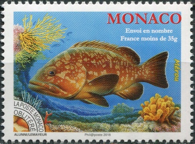 Монако. 2018. Бурый окунь (Epinephelus marginatus) (Почтовая марка. MNH OG)
