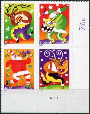 США. 2003. Рождество. Праздник Музыки (Квартблок. MNH OG)