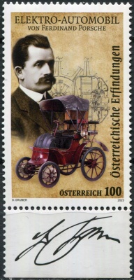 Австрия. 2023. Электромобиль Фердинанда Порше (IV) (Почтовая марка. MNH OG)