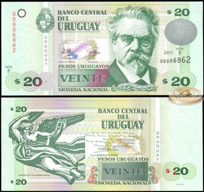 Уругвай. Банкнота 20 песо. 2011. Unc. Бумага. Кат# P.86b