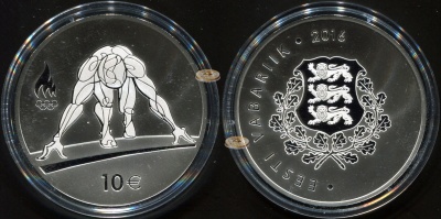 Эстония. 10 евро. 2016 (Proof. Серебро) XXXI Летние Олимпийские игры. Рио де Жанейро 2016