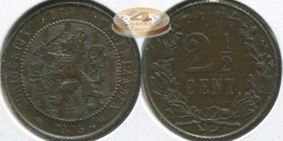 Нидерланды. Монета 2 1/2 цента. 1905 (KM#134. aUnc+)