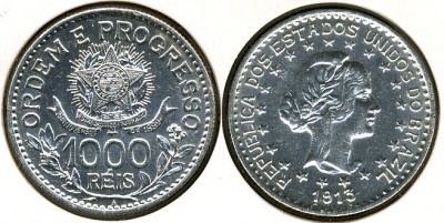 Бразилия. 1000 рейс. 1913 (Серебро)