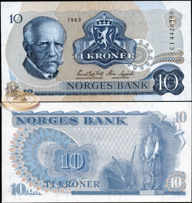 Норвегия. 10 крон (Unc) 1983