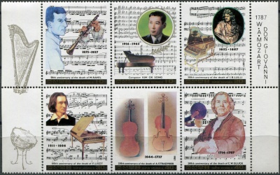 КНДР. 1987. Памятные даты известных композиторов (I) (Сцепка. MNH OG)