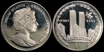 Британские Виргинские о-ва. Монета 1 доллар. 2011 (KM#406. Unc) 10-я годовщина теракта 11 сентября