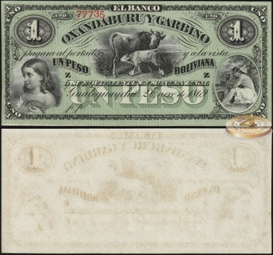 Аргентина. 1 песо боливиана (Unc) 1869