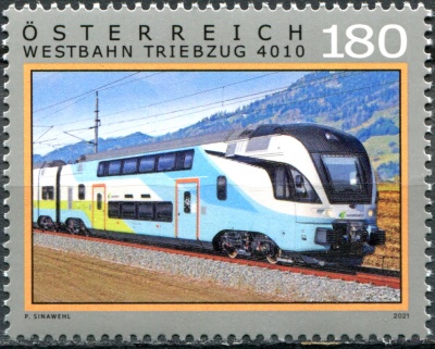 Австрия. 2021. Железные дороги. Поезд Triebzug 4010 (Почтовая марка. MNH OG)