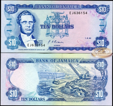 Ямайка. 10 долларов (Unc) 1992