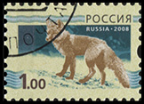 Россия. 2008. Лиса на сине-зеленом фоне (Почтовая марка. CTO Гашеная)