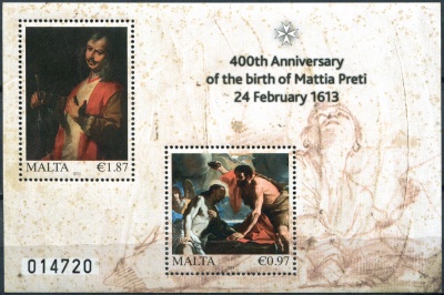 Мальта. 2013. 400-летие со дня рождения Маттиа Прети (Почтовый блок. MNH OG)