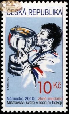 Чехия. 2010. Золотые медали на Чемпионате мира по хоккею. Германия 2010 (Почтовая марка. MNH OG)