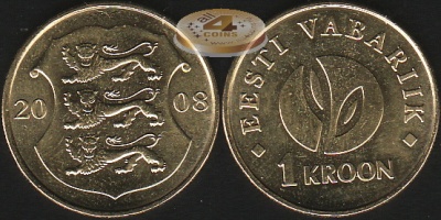 Эстония. 1 крона. 2008 (Unc)