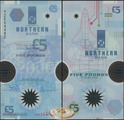 Ирландия (Северная). 5 фунтов (Unc. Пластик) 2000