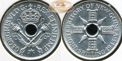 Британская Новая Гвинея. 1 шиллинг. 1945 (Unc. Серебро)