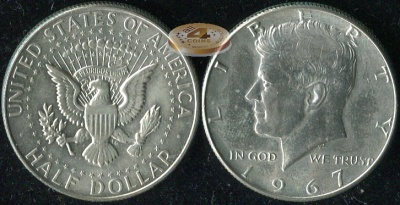 США. 1/2 доллара. 1967 (aUnc. Серебро)