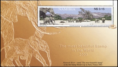 Намибия. 2003. Слоны в русле реки Хоарусиб (Блок. MNH OG)