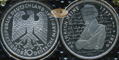 Германия (ФРГ). 10 марок. 1997 F (Proof. Серебро)