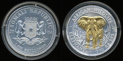 Сомали. 1000 шиллингов. (Unc. Серебро с позолотой)