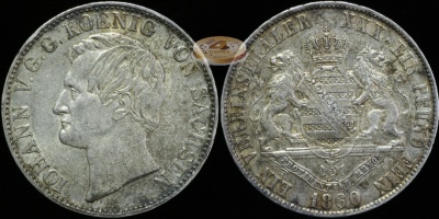 Германия [Саксония]. Монета 1 ферайнсталер. 1860.B (AKS.136 / KM#1214. aUnc/Unc. Серебро)