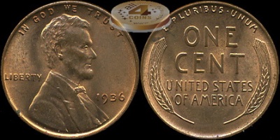 США. 1 цент. 1936 (BU)