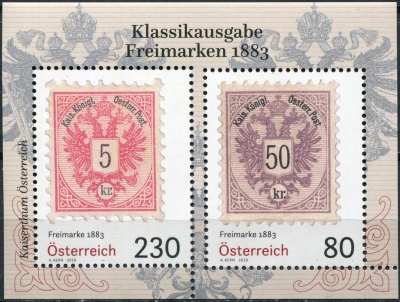 Австрия. 2019. Классическое издание 1883 года (Почтовый блок. MNH OG)