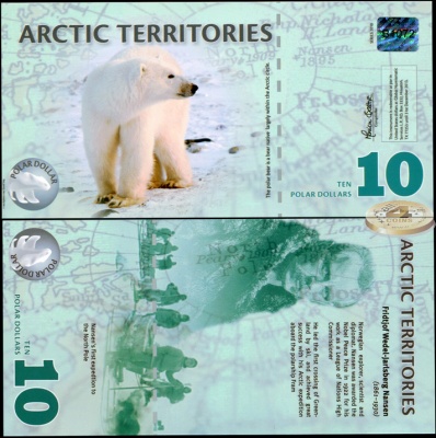 Арктические территории. 10 долларов (Unc. Пластик) 2010