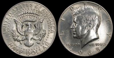 США. 1/2 доллара. 1965.(P) (aUnc. Серебро) Kennedy Half Dollar