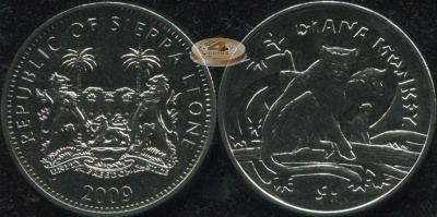 Сьерра-Леоне. Монета 1 доллар. 2009 (KM#364. Unc) Мартышка Диана