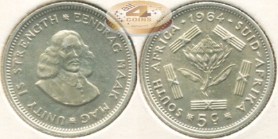 ЮАР. 5 центов. 1964 (Unc. Серебро)