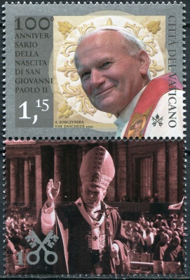 Ватикан. 2020. 100-летие со дня рождения Папы Иоанна Павла II (3) (Сцепка. MNH OG)
