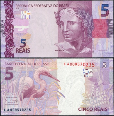 Бразилия. Банкнота 5 реалов. 2010(2017). Unc. Бумага. Кат# P.253d