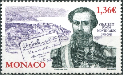 Монако. 2016. 150-летие основания Монте-Карло (Почтовая марка. MNH OG)