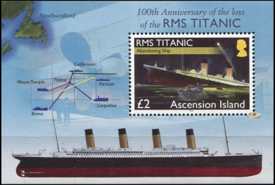 Остров Вознесения. 2012. 100 лет со дня крушения Титаника (Блок. MNH OG)