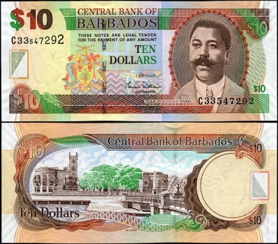 Барбадос. Банкнота 10 долларов. 01.05.2007 (2007). Unc. Бумага. Кат# P.68a