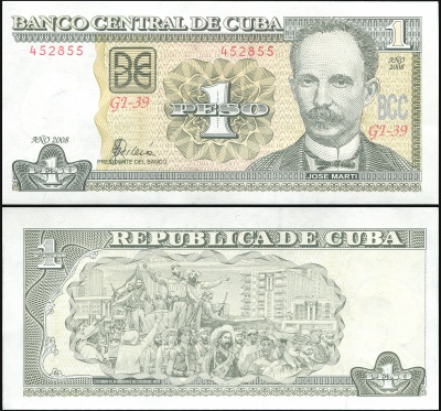 Куба Банкнота 1 песо 2008 Unc Бумага Кат# P.121h