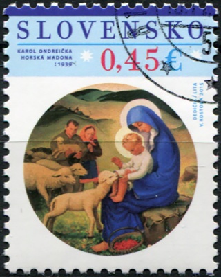 Словакия. 2015. Рождественские мотивы в творчестве Karol Ondreička (Почтовая марка. CTO Гашеная)