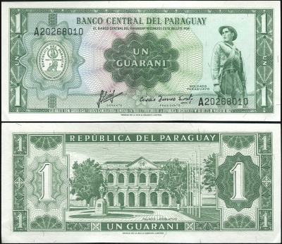 Парагвай. Банкнота 1 гуарани. L.1952 (1963). Unc. Бумага. Кат# P.193b