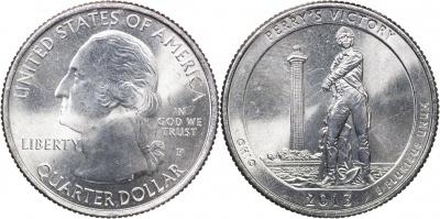США. Монета 25 центов [Квотер]. 2013.P (KM#543. Unc) Perry's Victory [Ohio]